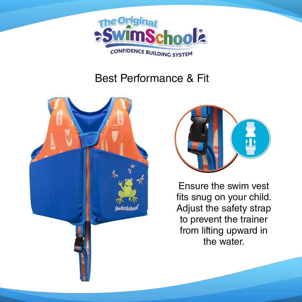 New Swimschool Swim Trainer Vest - Small/Medium Max 33 Pounds - Kids Swim Vest With Padded Shoulders - Comfortable Flex-Form-Fit