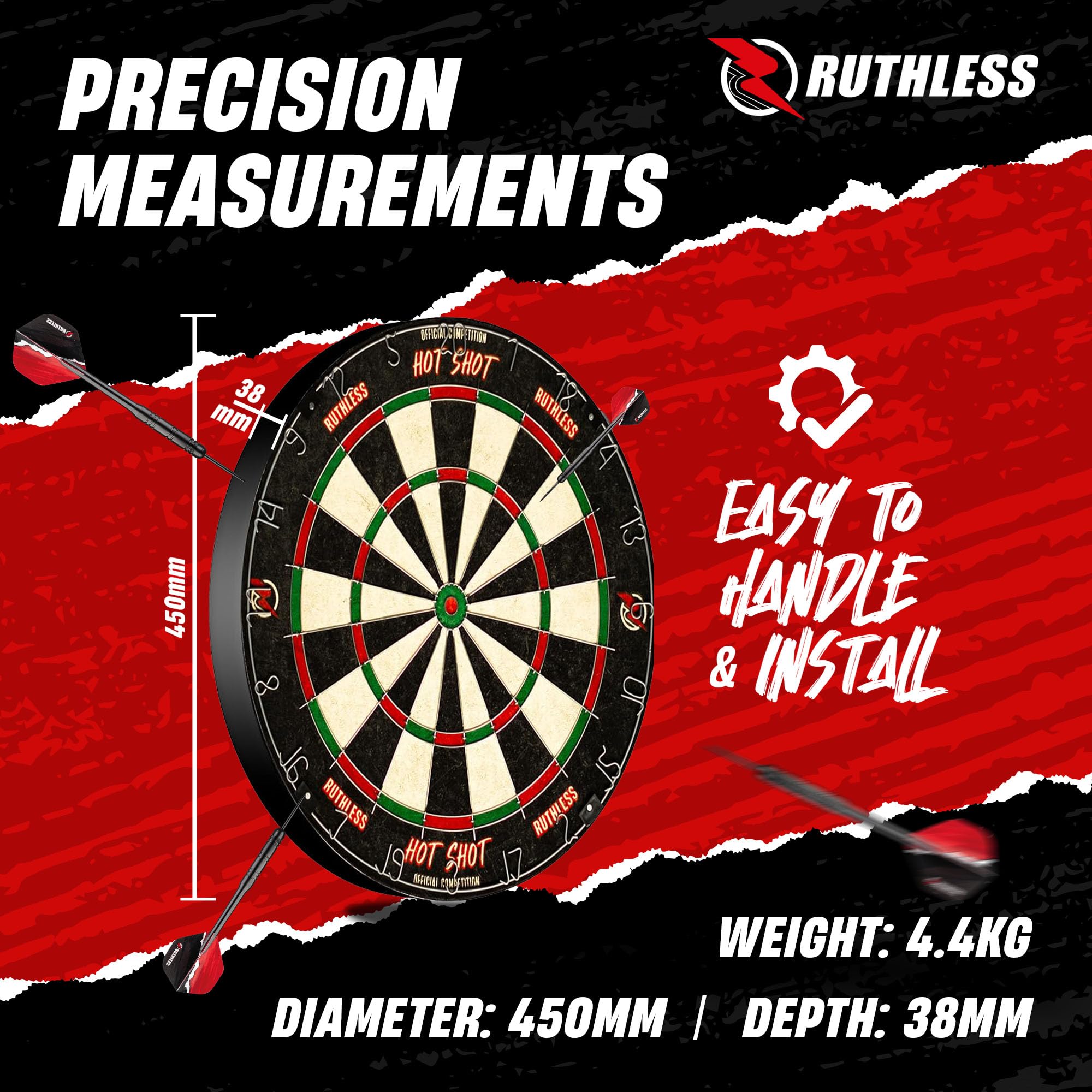 Ruthless Hot Shot Dart Board  Endurance Round Wire Sisal Dartboard Including 2 Sets Of Steel Tip Darts (Db073)