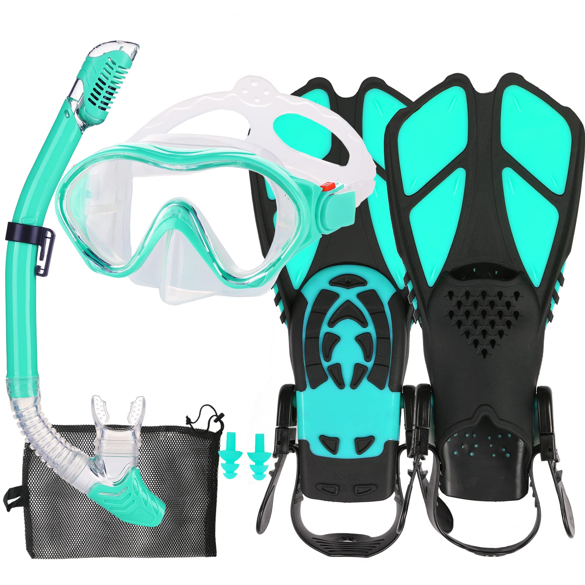 HH HHAO SPORT Kids Mask Fins Snorkel Set Snorkeling Packages, with Diving Mask, Snorkel, Adjustable Swim Fins, Mesh Bag, Anti-Fo