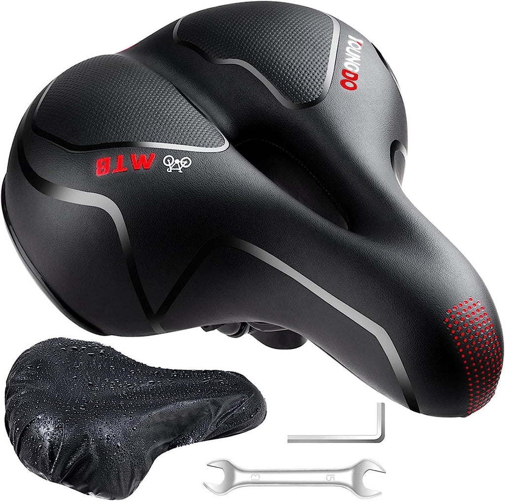 Youngdo Bike Seat - Comfortable Gel Foam Padded Leather Bicycle Seat, Wide Bike Saddle Cushion For Women And Men, Universal Fit,