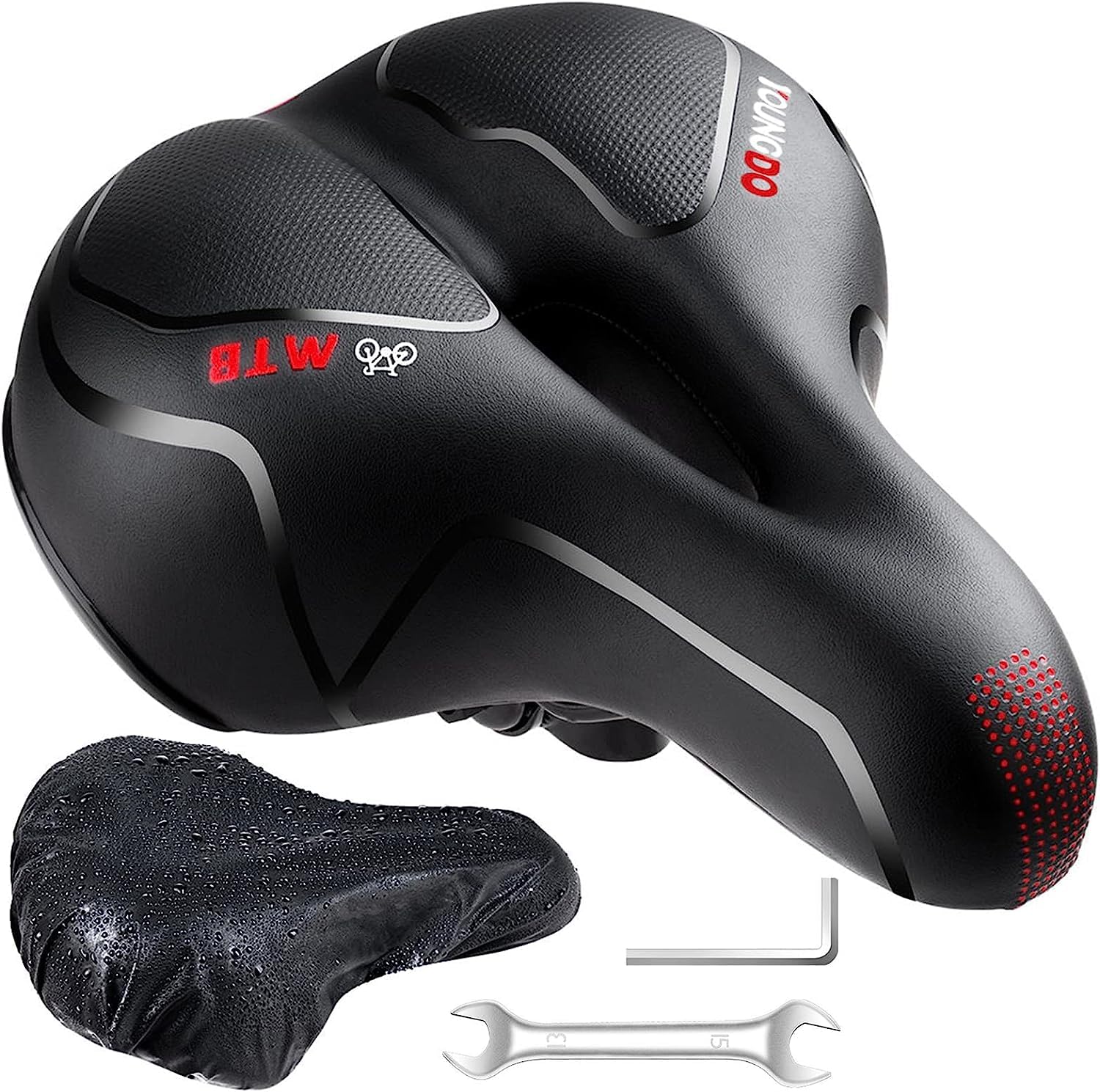 Youngdo Bike Seat - Comfortable Gel Foam Padded Leather Bicycle Seat, Wide Bike Saddle Cushion For Women And Men, Universal Fit,
