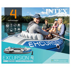 Intex 68324Ep Excursion 4 Inflatable Boat Set: Includes Deluxe 54In Aluminum Oars And High-Output Pump - Adjustable Seats With B