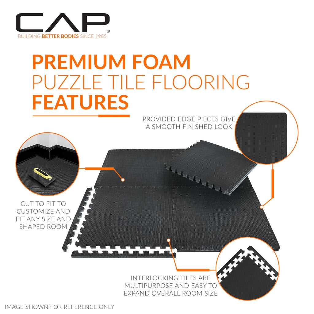 Cap Barbell 1/2-Inch Interlocking Eva Foam Exercise Puzzle Mats - 1 Pack | 24'' X 24'' X 1/2'' | T Pattern - Blue