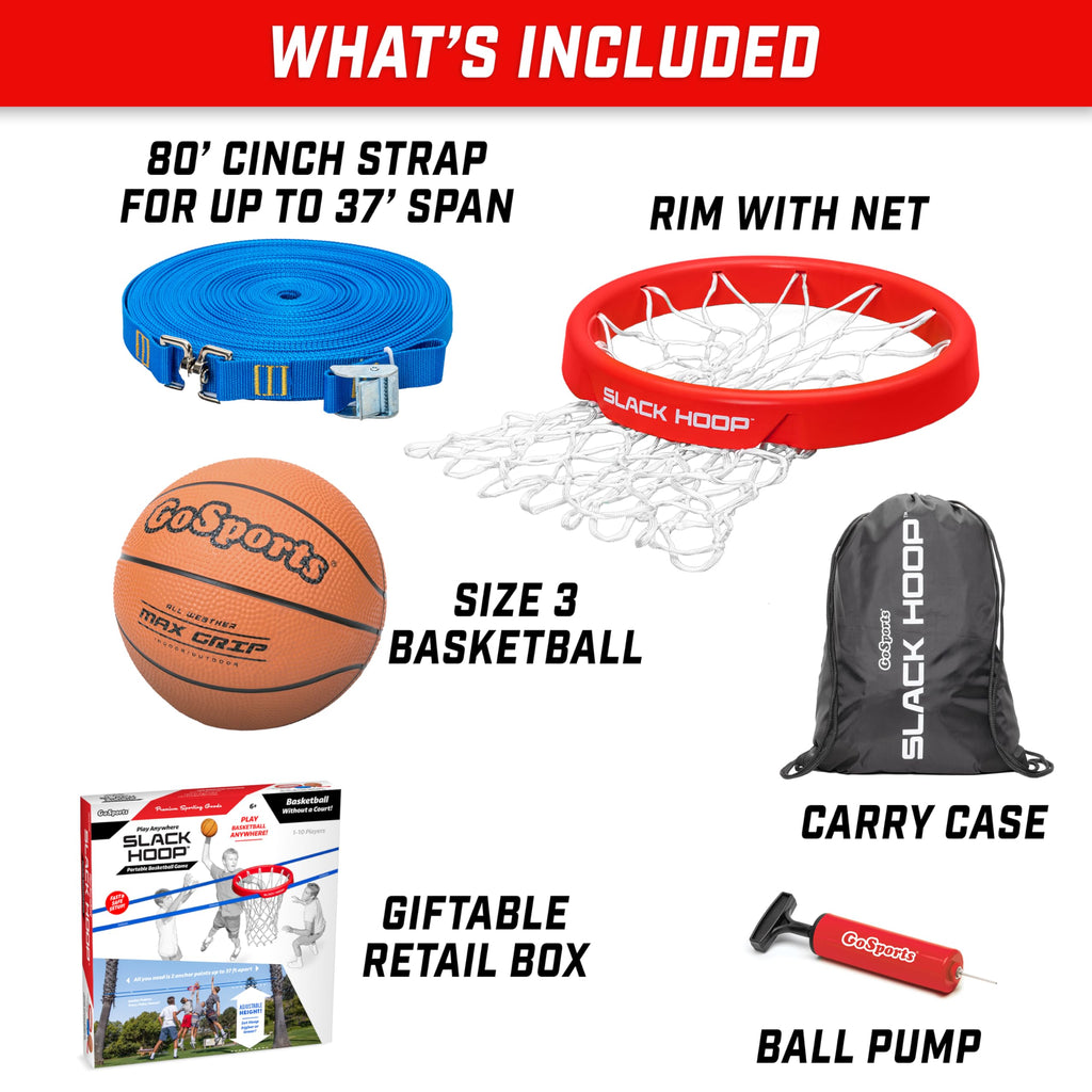 GoSports Slack Hoop Portable Basketball Game for Kids & Teens - Adjustable Height Outdoor Lawn, Beach, & Yard Game - Basketball