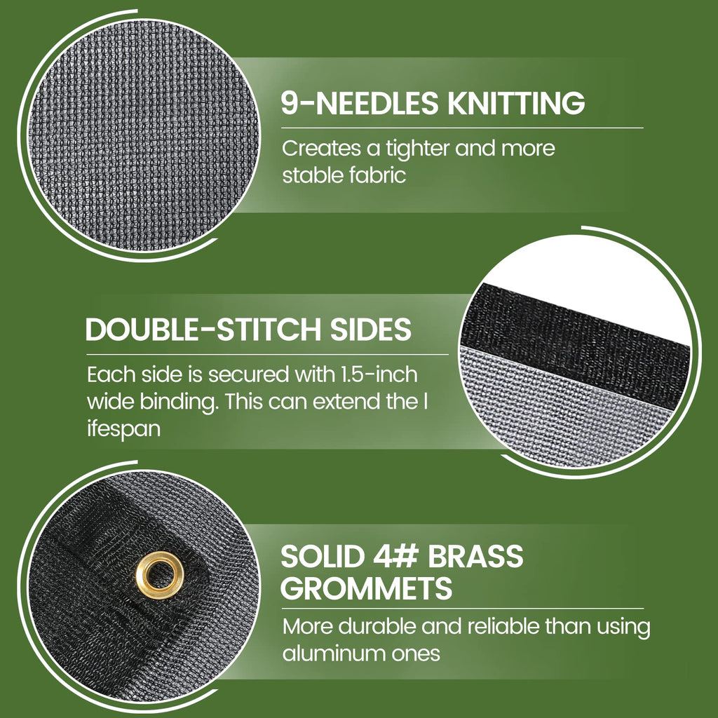 Windscreensupplyco 60-70 12 Ft X 16 Ft Mesh Tarpshade Cloth 9-Needle Knitted Heavy Duty Black With Grommets For Green House, Gar