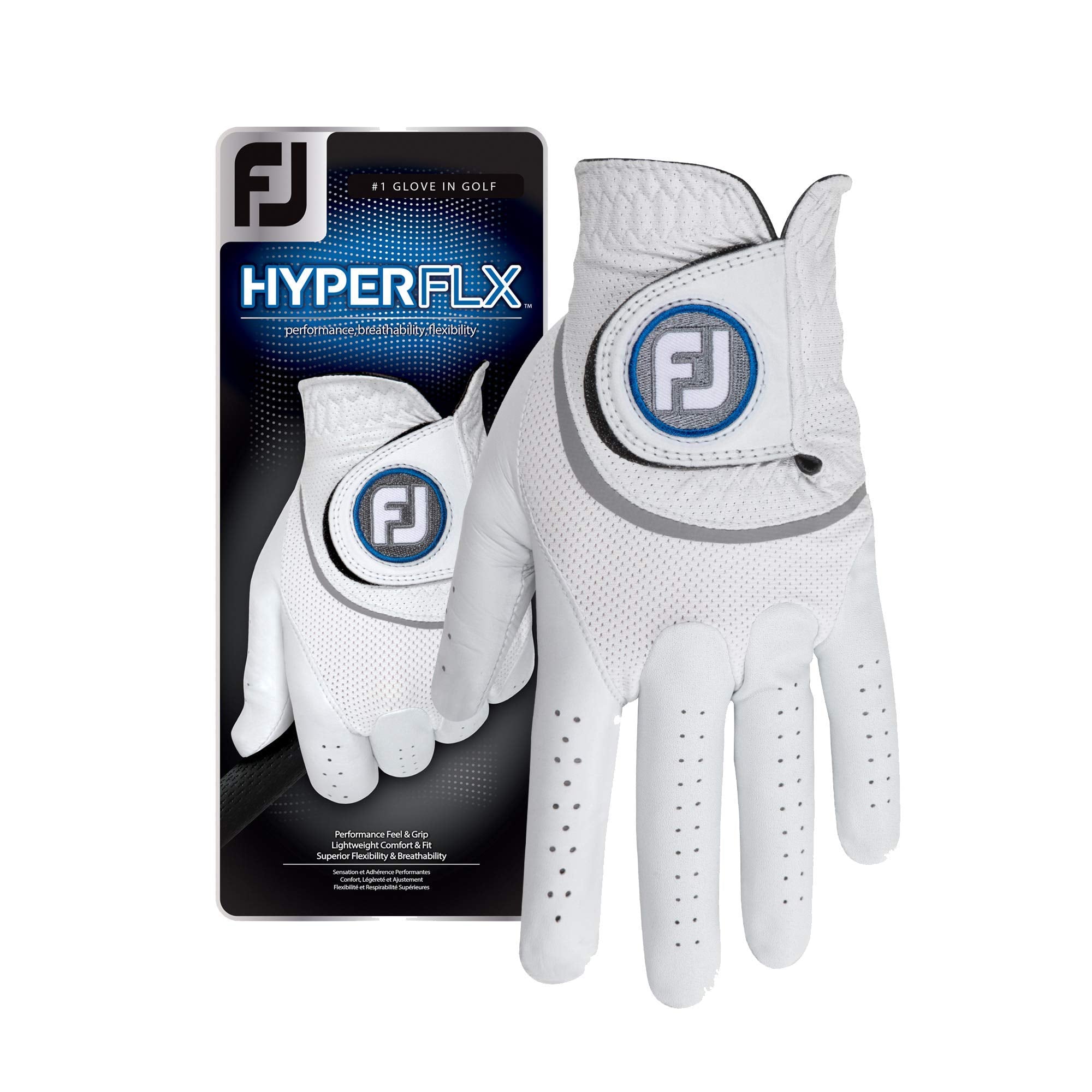 Footjoy Mens Hyperflx Golf Gloves White Cadet Medium, Worn On Left Hand