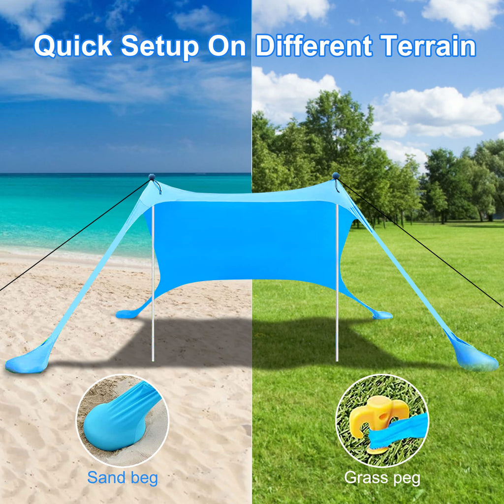Beach Canopy Tent Sun Shade With Upf 50+ Uv Protection, Beach Tent Sun Shelter With Sandbags, Poles And Ground Pegs And Anti-Win