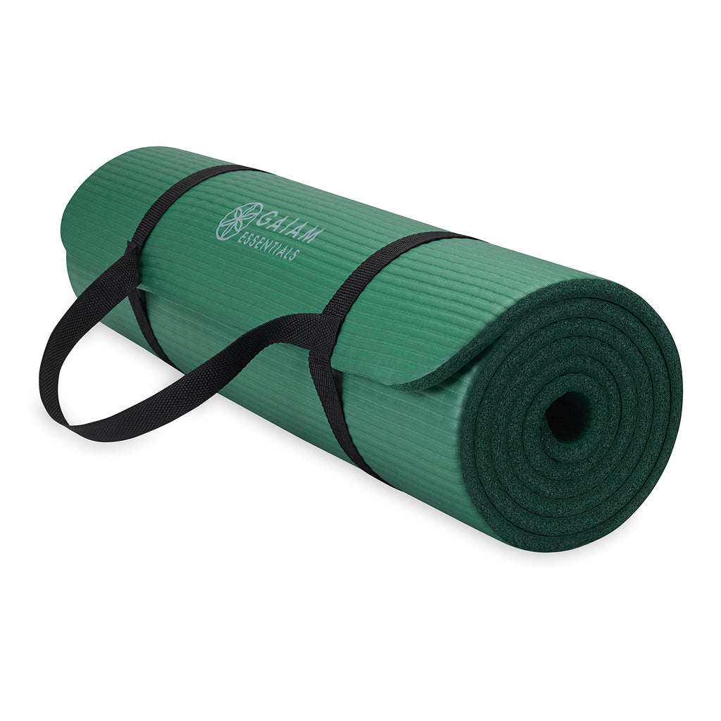 Gaiam Essentials Thick Yoga Mat Fitness & Exercise Mat With Easy-Cinch Carrier Strap, Green, 72''L X 24''W X 2/5 Inch Thick