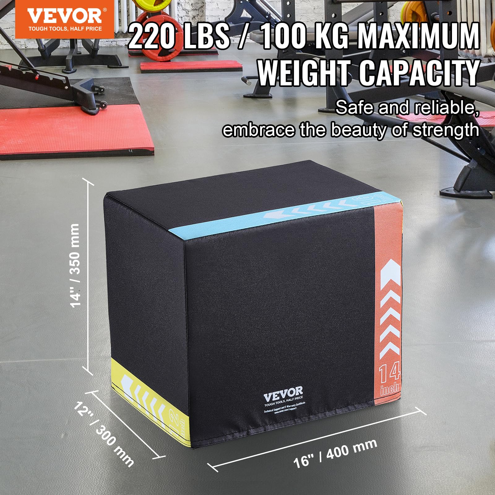 Vevor 3 In 1 Plyometric Jump Box, 16/14/12 Inch Cotton Plyo Box, Platform & Jumping Agility Box, Anti-Slip Fitness Exercise Step