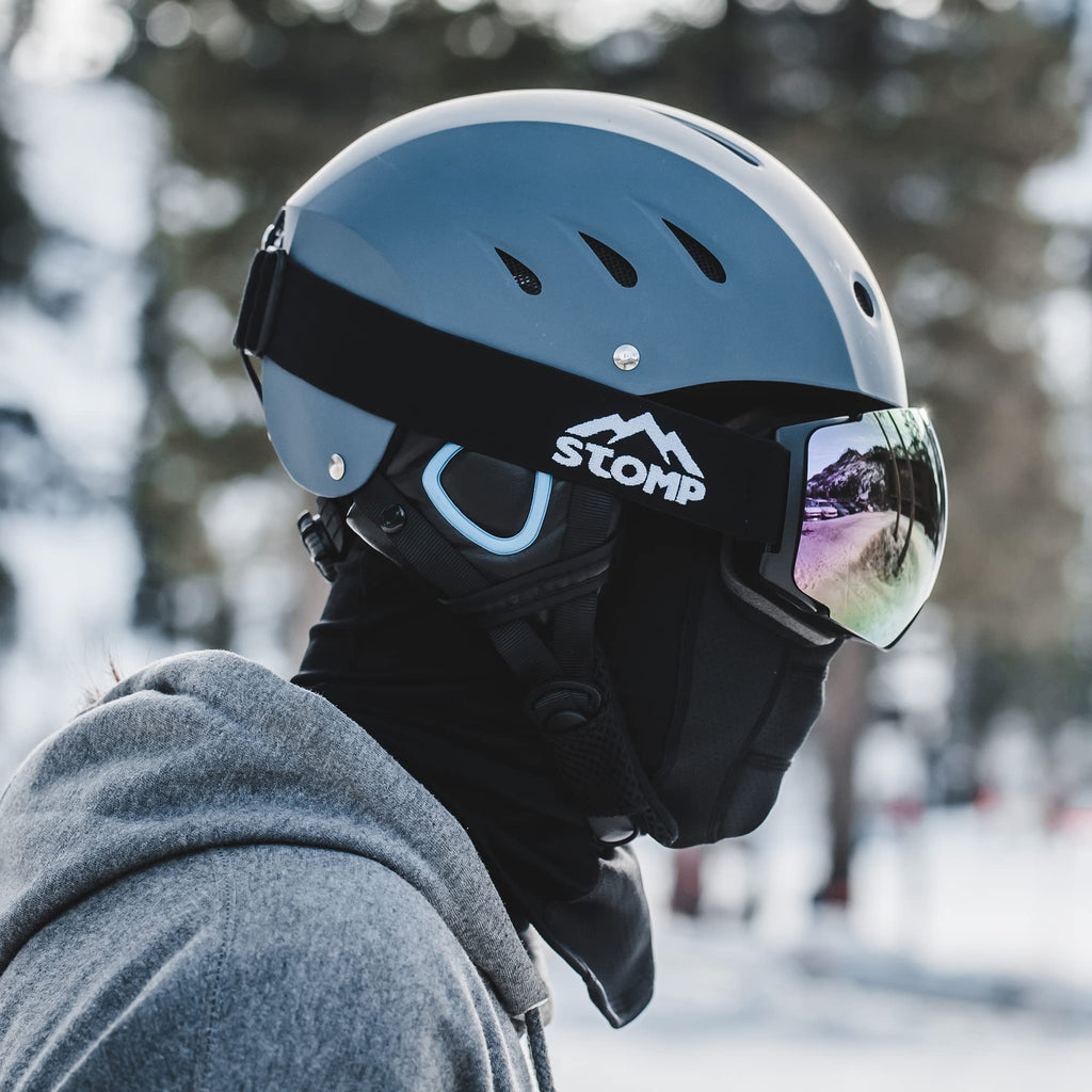Stomp Ski & Snowboarding Snow Sports Helmet With Build-In Pocket In Ear Pads For Wireless Drop-In Headphone (Matte Blue, Small)
