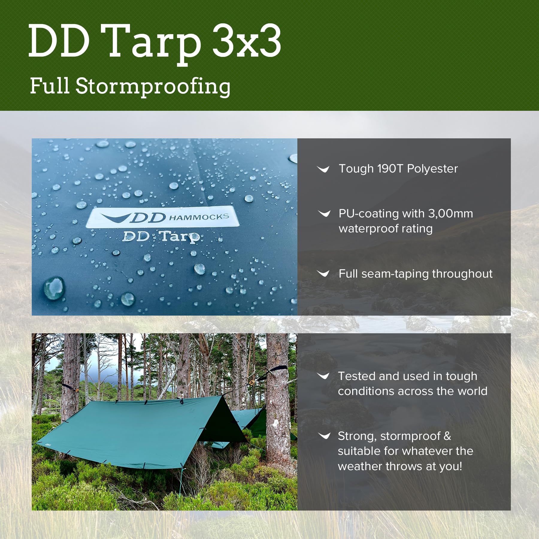 Dd Hammocks - Dd Tarp 3X3 - Coyote Brown (10Ft X 10Ft) - 100% Waterproof - Lightweight & Multifunctional Rainfly Tarp Tent Shelt