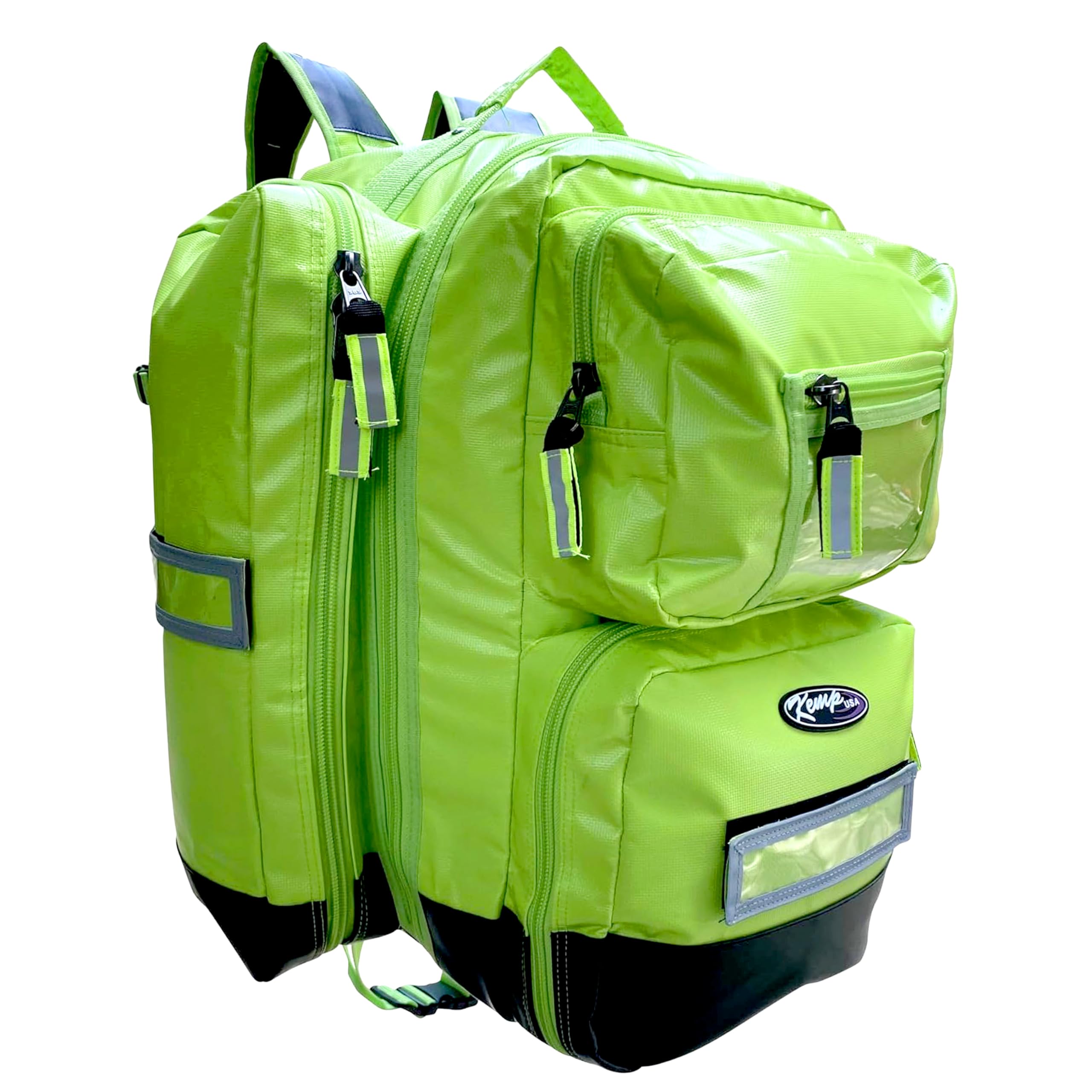 Kemp USA Ultimate EMS Backpack Neon Green Emergency Response Medical Bag Fluid Resistant Tarpaulin EMT Storage Fits BLS ALS Equi