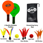 Paddle Ball Game Jazzminton Deluxe With Led Birdie - Indoor/Outdoor Game For Kids, Teens And Adults