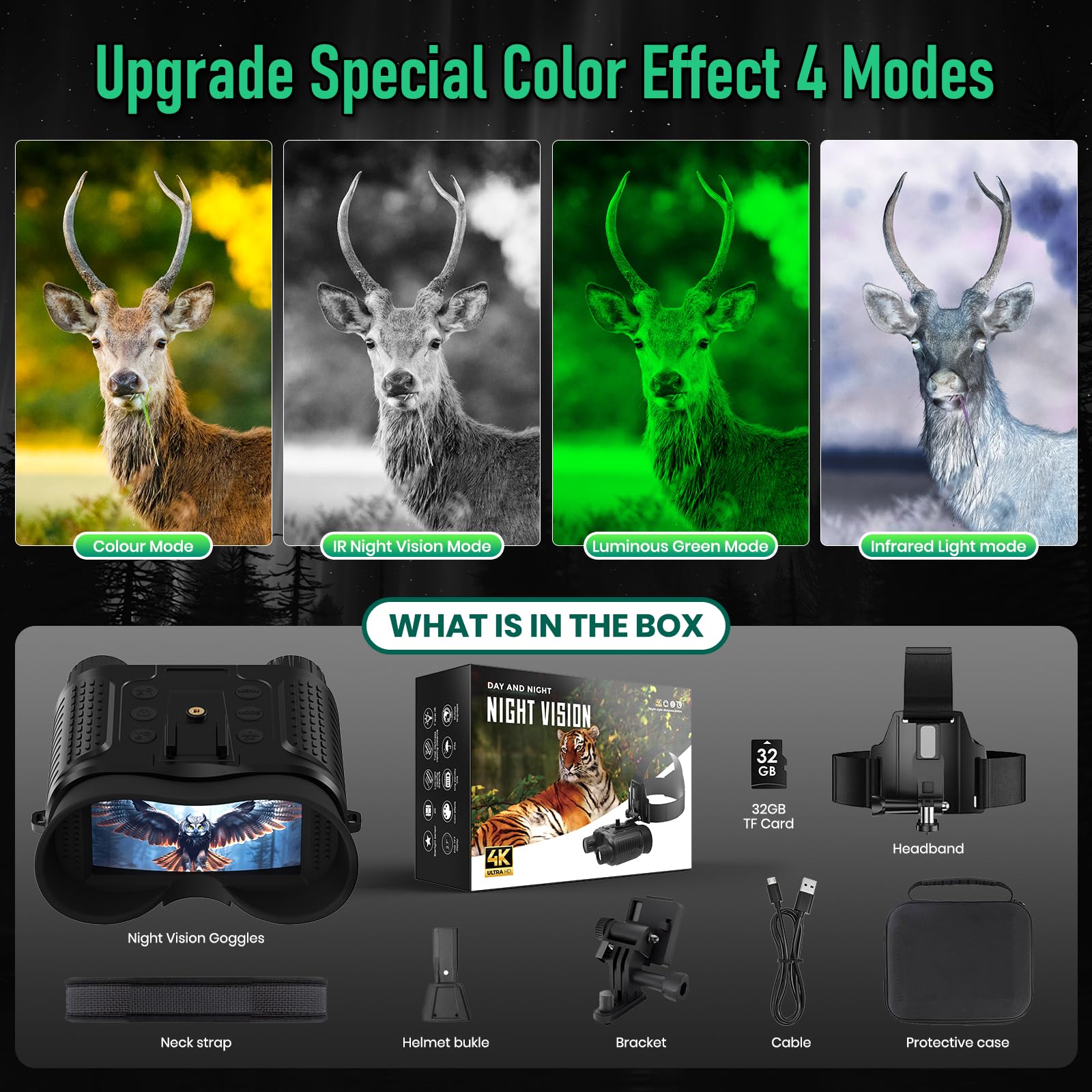4K Night Vision Binoculars For Adults,Night Vision Goggles For Helmet(1312Ft),8X Digital Zoom,7-Level Infrared Adjustment For Ca