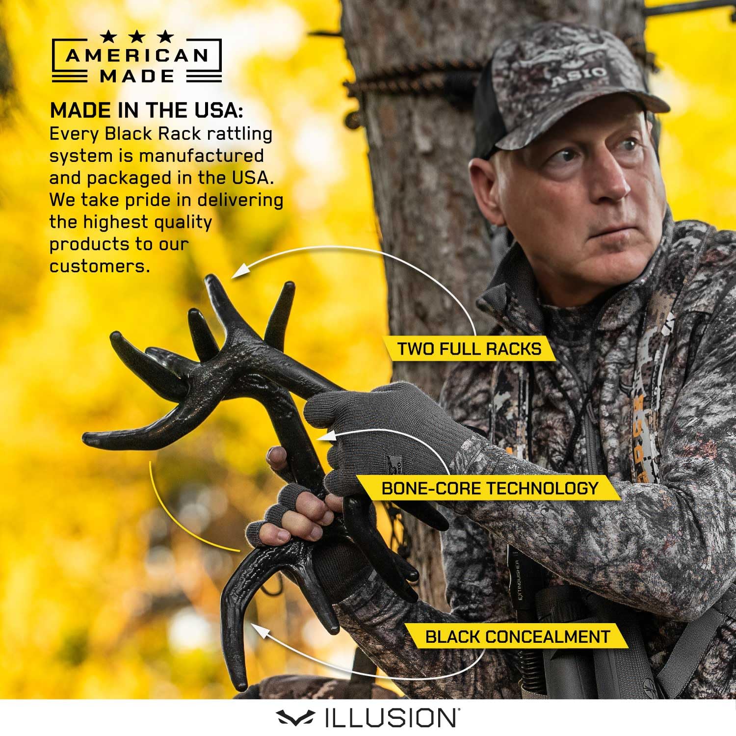 Black Rack Rattling System By Illusion | Rattling Antlers | Rattling Horns | Deer Call | Bone-Core Technology
