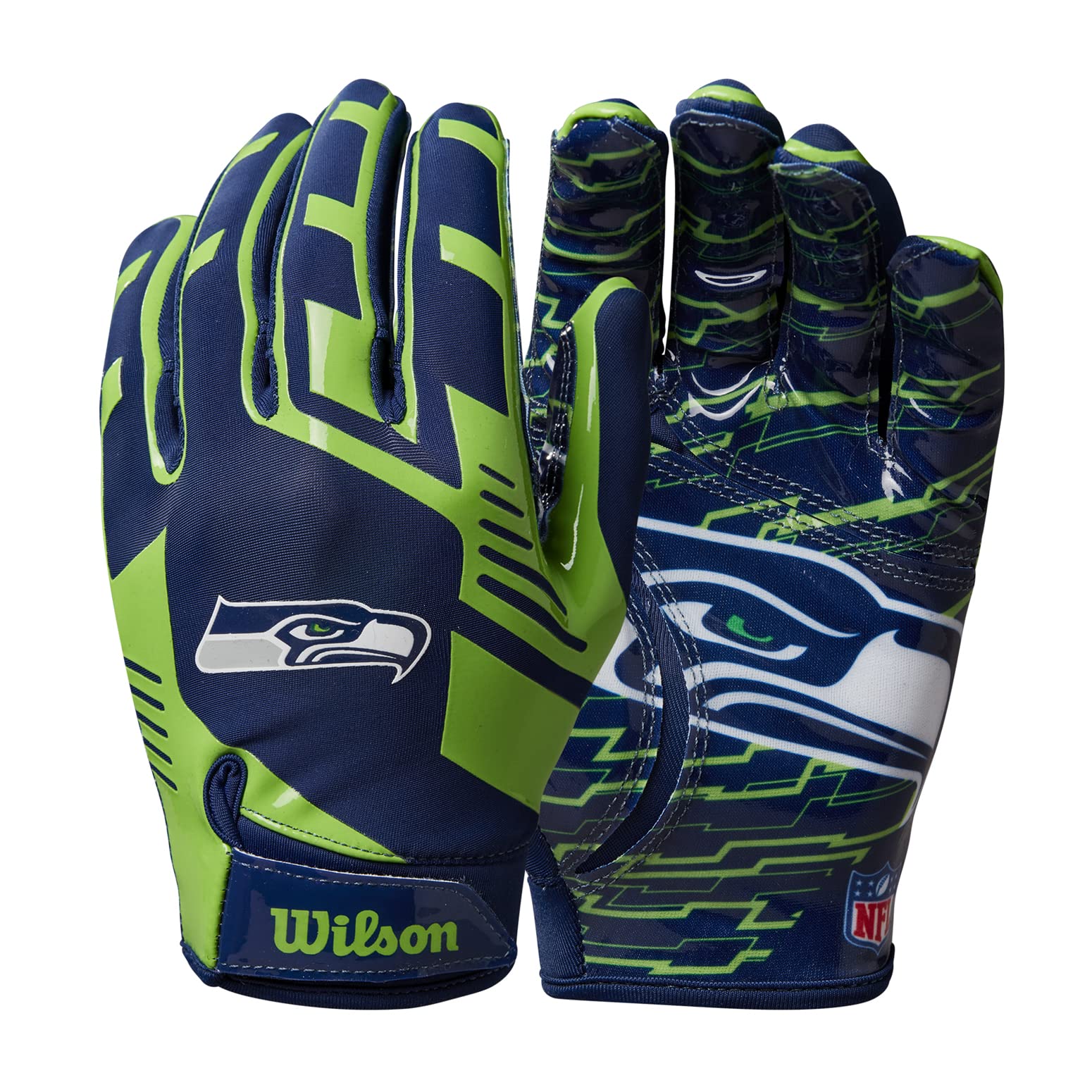 Wilson Nfl Stretch Fit Football Gloves - Seattle-Youth (Wtf9327Se)