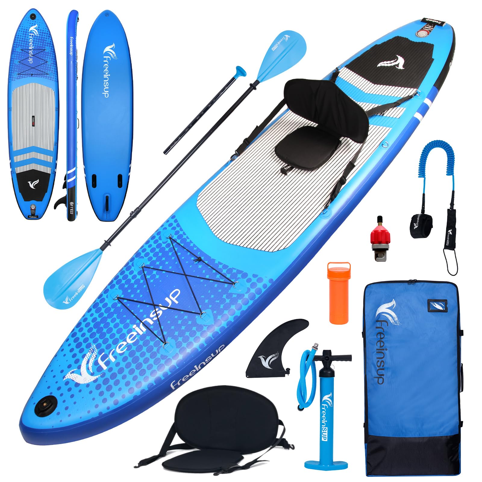 Freein Inflatable Stand Up Paddle Board ,Capacity 2-In-1 Sup/Kayak With Adjustable Seat ,Electric Pump Adapter ,Non-Slip Diamond