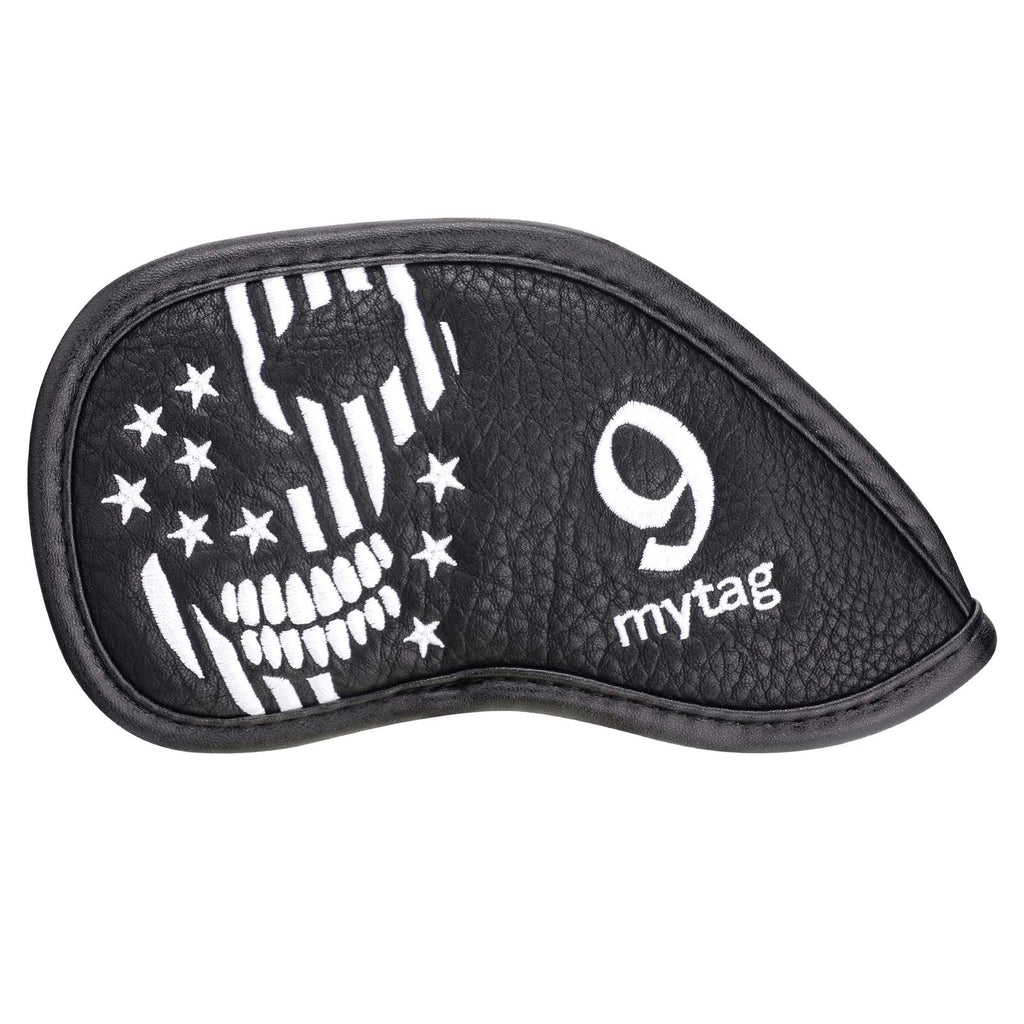 Caiobob Mytag Golf Iron Head Cover Wedge Headcover Set Black Synthetic Leather Skull Skeleton Irons Protector (10Pcs Iron Set(3,
