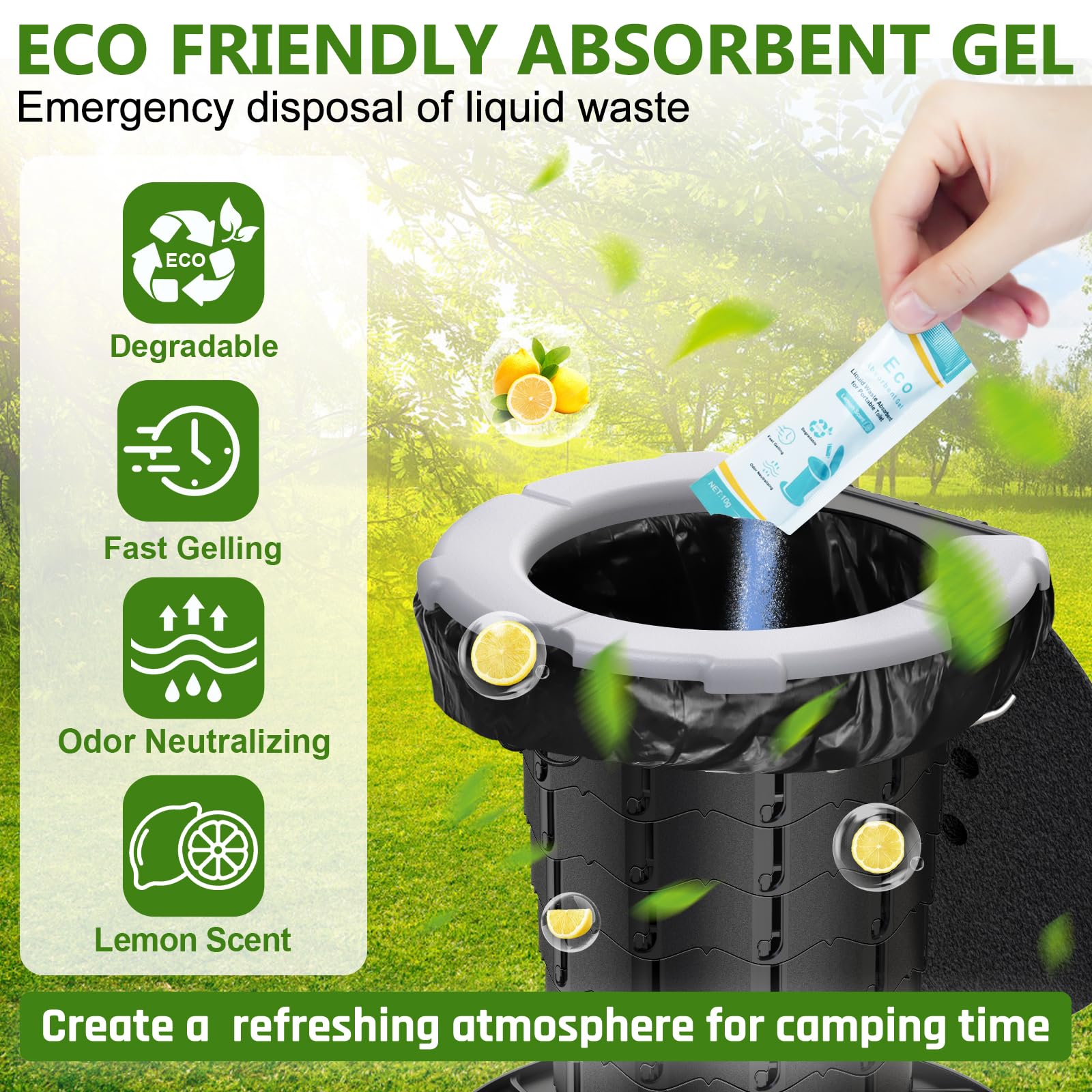 Blika 30 Count Camping Toilet Bags Eco Absorbent Gel Set, Portable Toilet Bags With Gel, 8 Gallon, 30 Liter, Heavy Duty 1 Mil, T