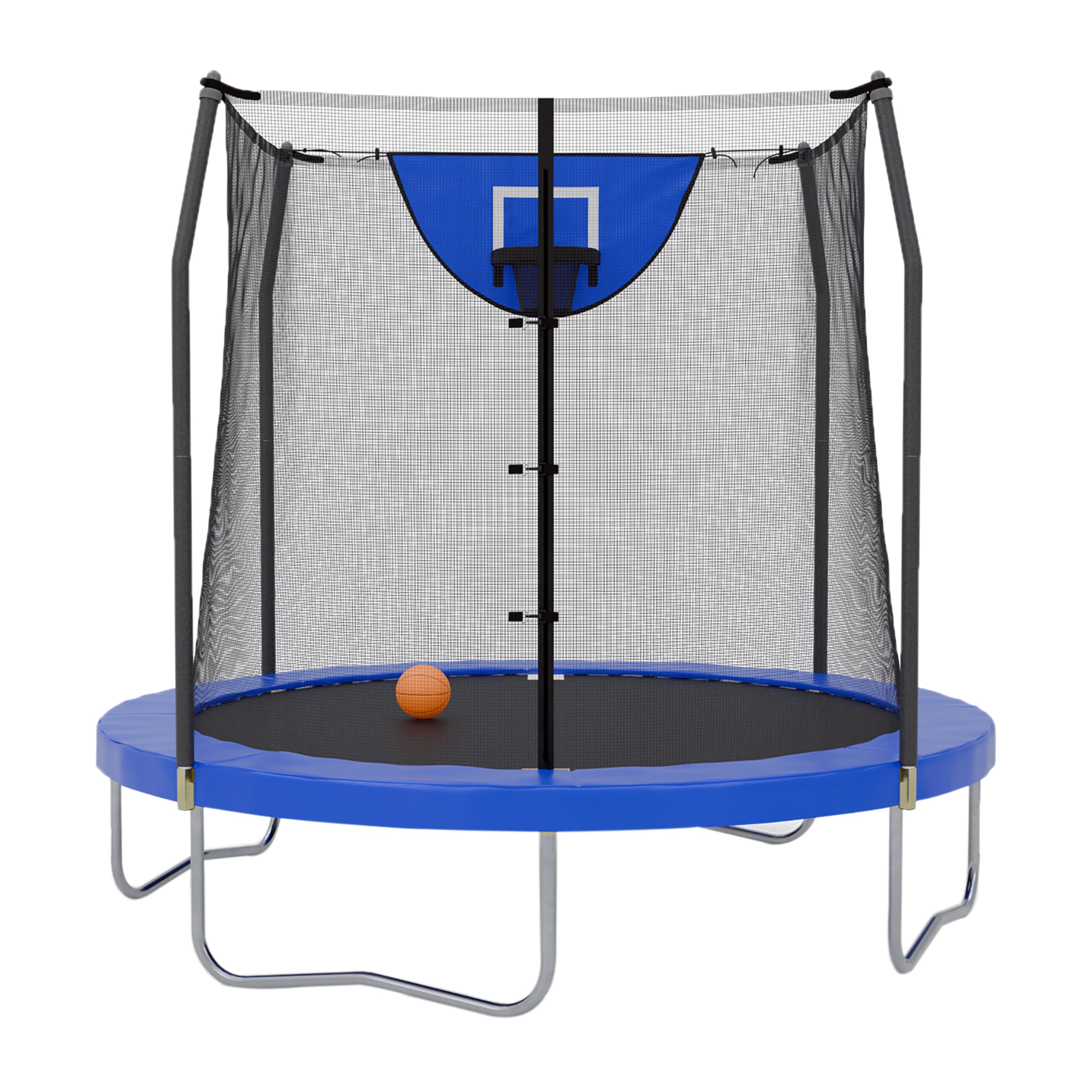 Skywalker Trampoline Outdoor Jump N' Dunk 8 FT, 12 FT, 15 FT, Round Outdoor Trampoline with Net, Trampoline Mat, and Basketball 