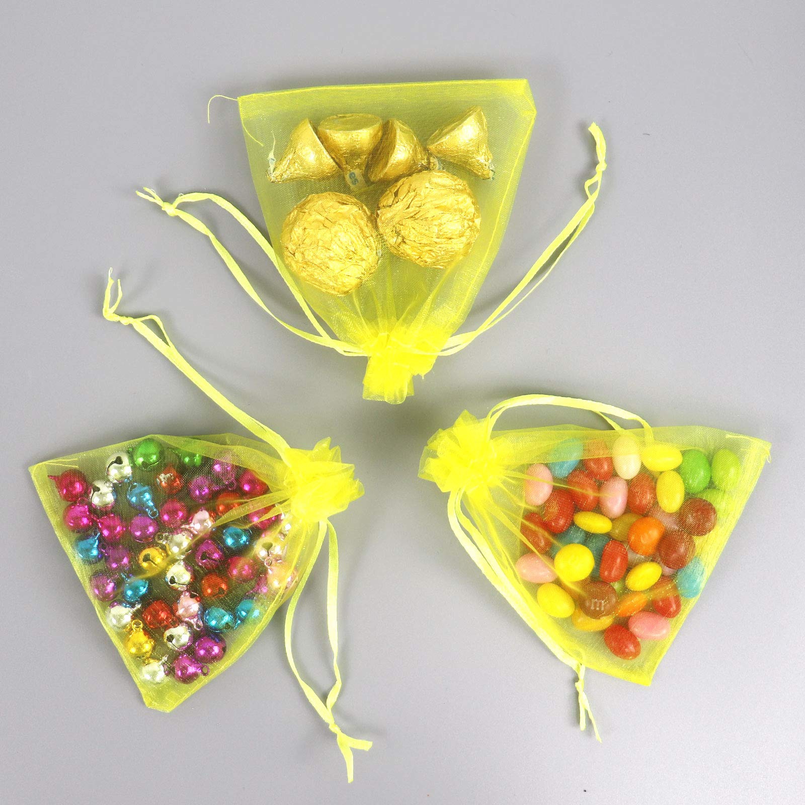 Lautechco 100Pcs Organza Bags 5X7 Inches Yellow Organza Gift Bags Small Mesh Bags Drawstring Gift Bags Christmas Drawstring Orga