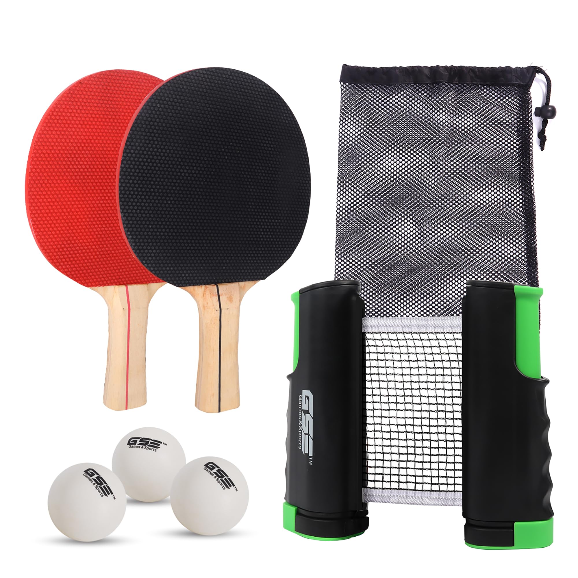 Gse Ping Pong Paddle Set, Portable Table Tennis Set With Retractable Ping Pong Net & Post, 2 Paddles & 3 Ping Pong Balls, Anywhe