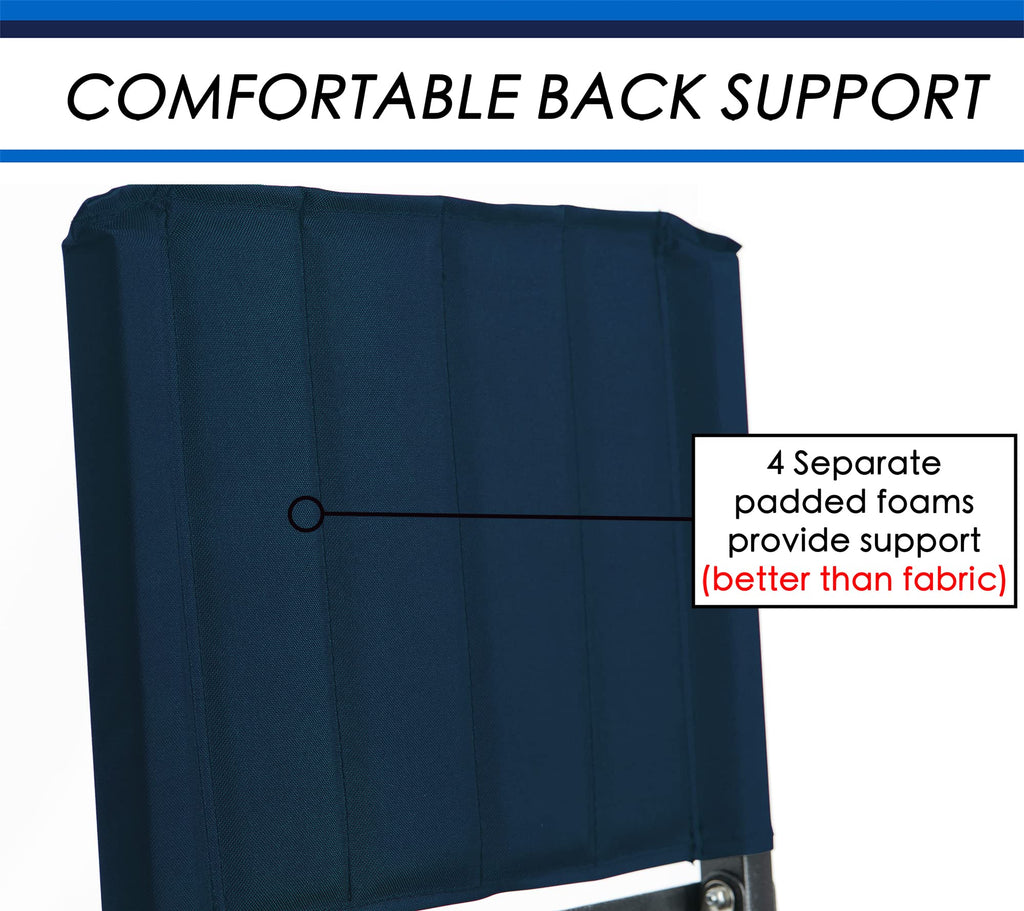 Sport Beats Navy Blue Stadium Seat For Bleachers With Back Support And Wide Padded Cushion Stadium Chair - Includes Shoulder Str