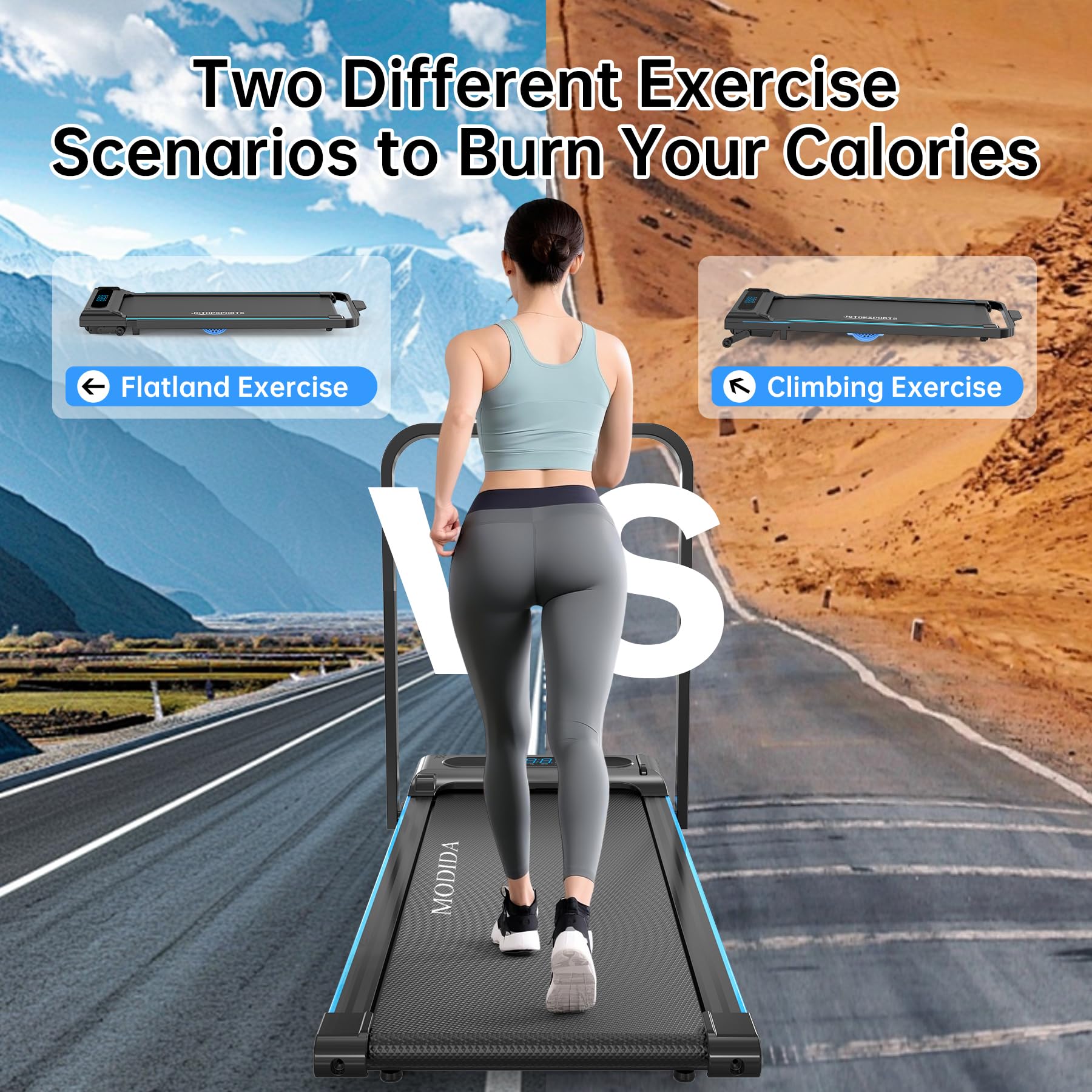Modida 3-In-1 Foldable Treadmill For Home, Portable Walking Pad & Running Machine With Remote Control & Led Display, Compact Ele