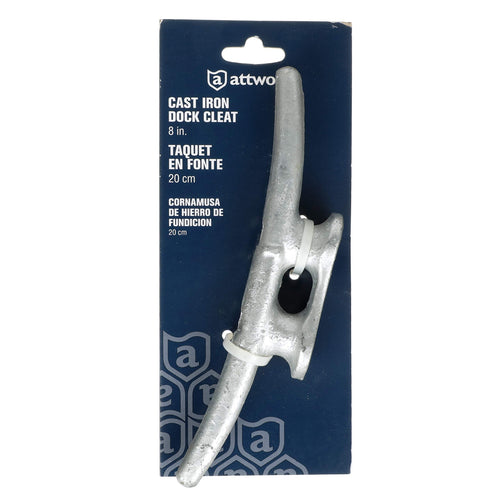 Attwood 12102L3 Cast Iron Cleat - 8 In. Long, 1 1/8 In. Wide, 1 5/8 In. High, Requires Two (2) 3/8-In. Fasteners, Silver
