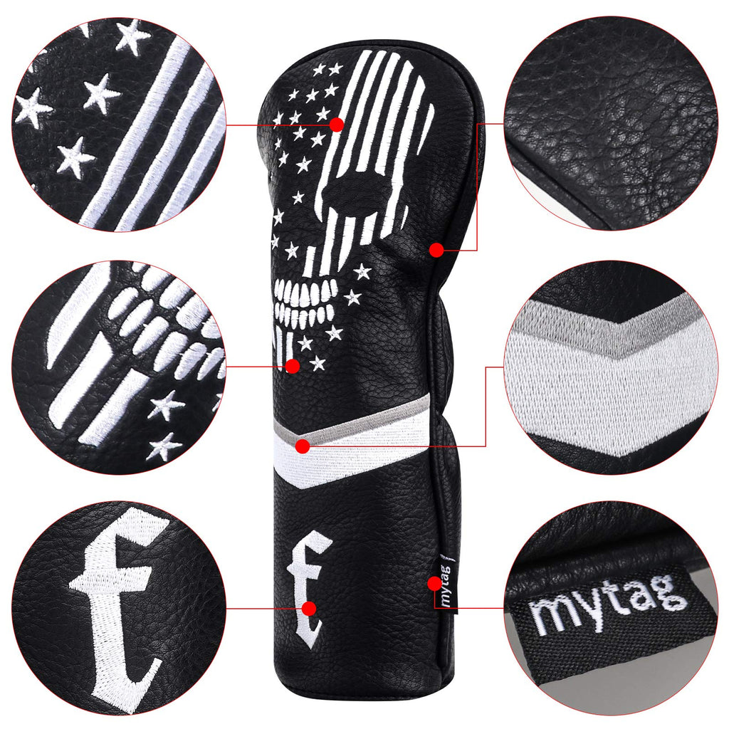 Caiobob Mytag Golf Skull Skeleton Head Cover Golf Club Black Leather Headcovers Set Fits Driver Fairway Wood Hybrid (1Pc Fairway