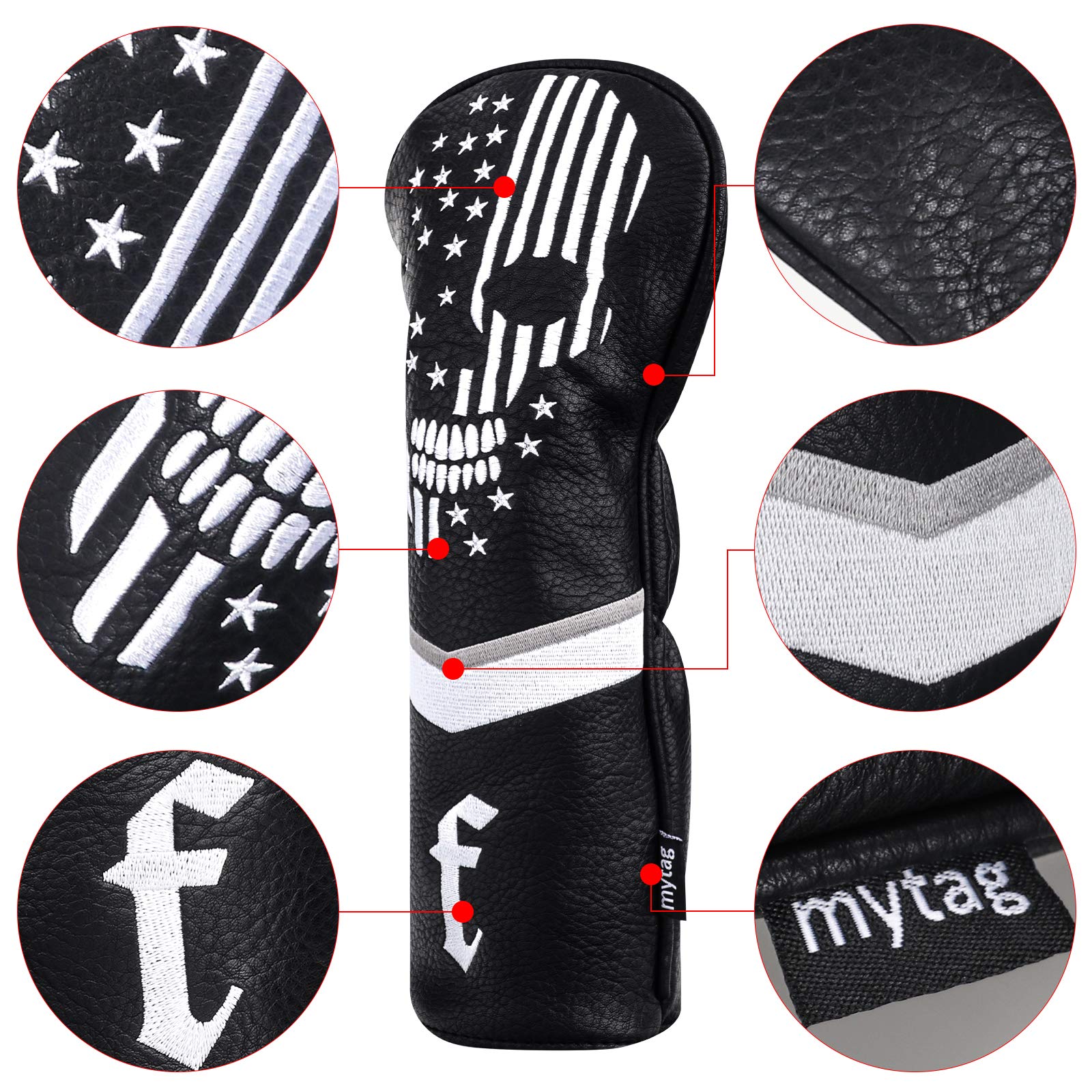 Caiobob Mytag Golf Skull Skeleton Head Cover Golf Club Black Leather Headcovers Set Fits Driver Fairway Wood Hybrid (1Pc Fairway