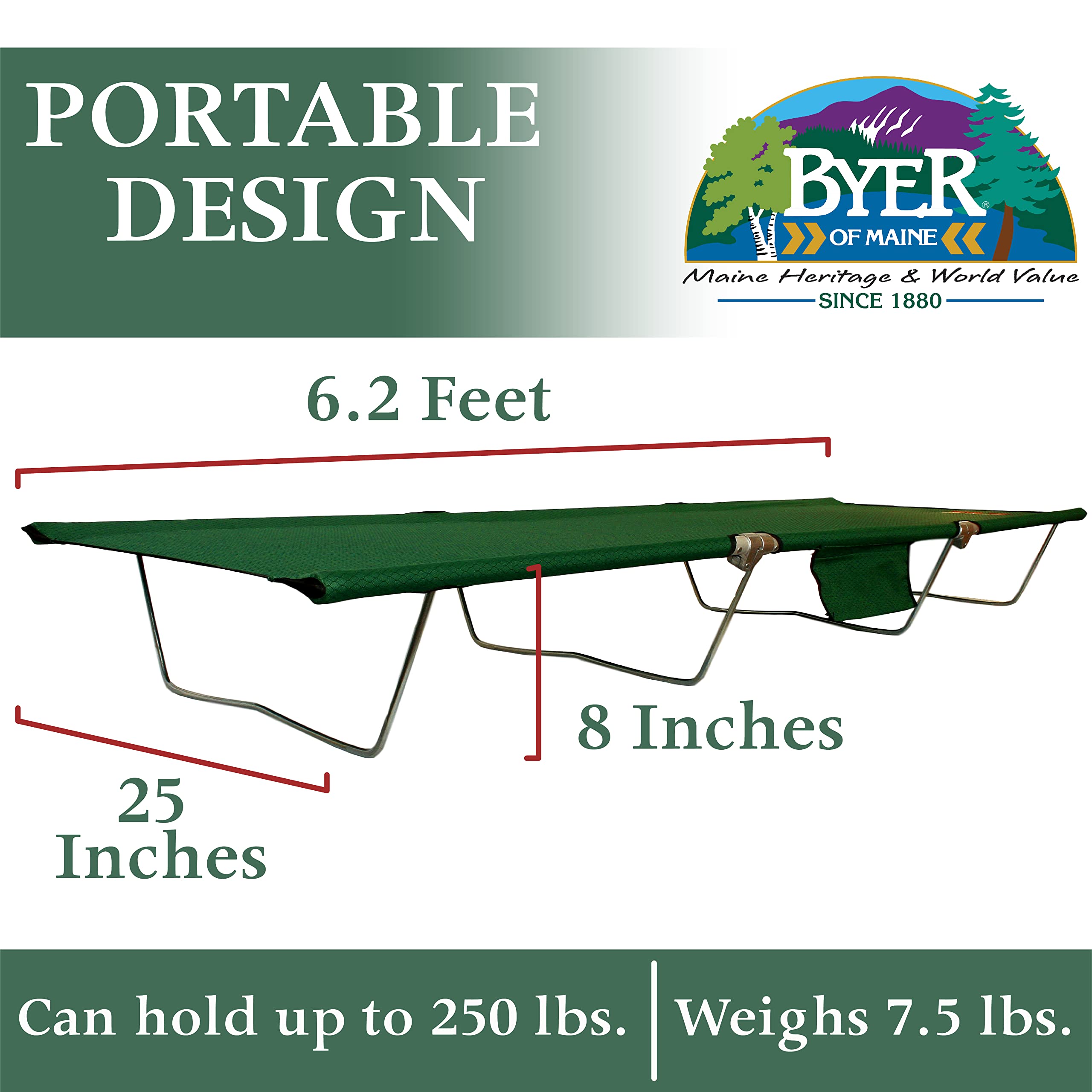 Byer Of Maine, Trilite Cot, Very Compact When Folded, Set Up 74'' L X 25'' W X 8'', Camping Cots For Adults, Portable Cot, Tri L
