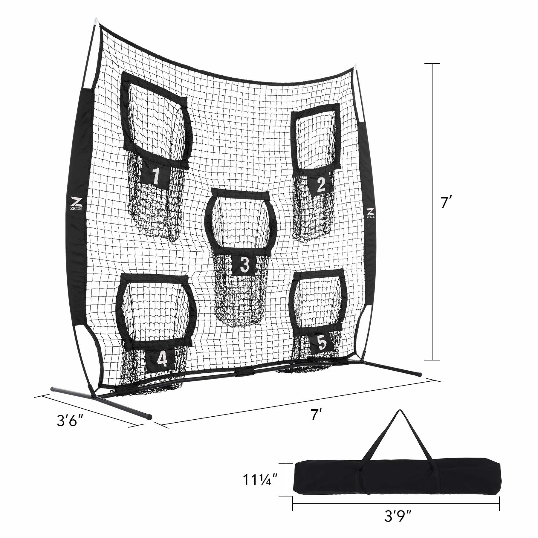 ZELUS Football Throwing Net, 7x7ft Football Training Equipment with 5 Target Pockets for Throwing and Passing Practice, Portable