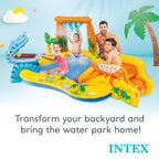 Intex Inflatable Dinosaur Play Center Outdoor Playhouse Inflatable Water Park With Kid Pool Slide, Water Sprayer, Waterfall, And