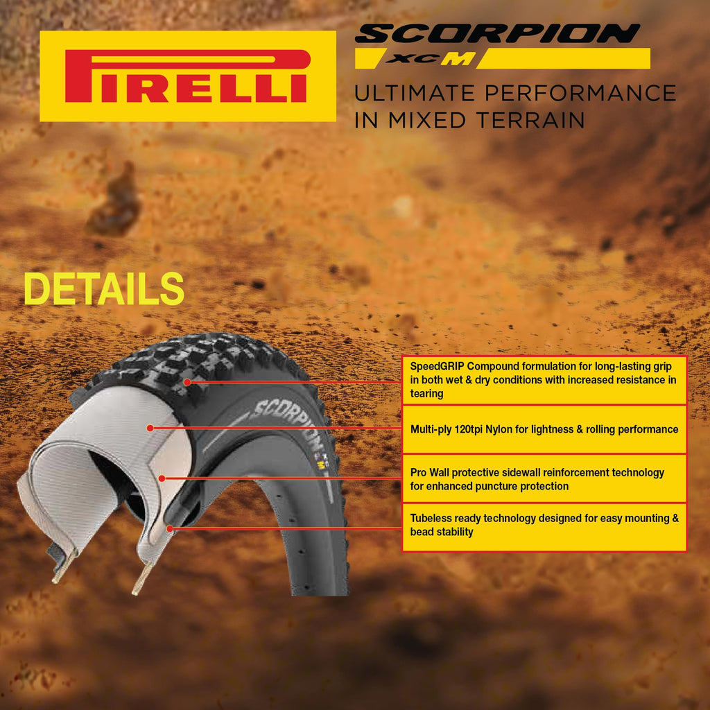 Pirelli Scorpion Trail M Mountain Bike Tire - 29 X 2.4, Tubeless Ready Clincher, Folding, Yellow, Prowall Mtb Casing