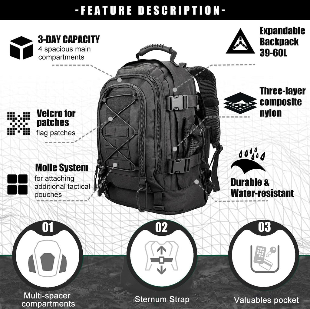 Miramrax Tactical Backpack Military Army Daypack - Assault Pack For Men Molle Backpacks Bug Out Bag 3 Day Pack For Hiking Campin