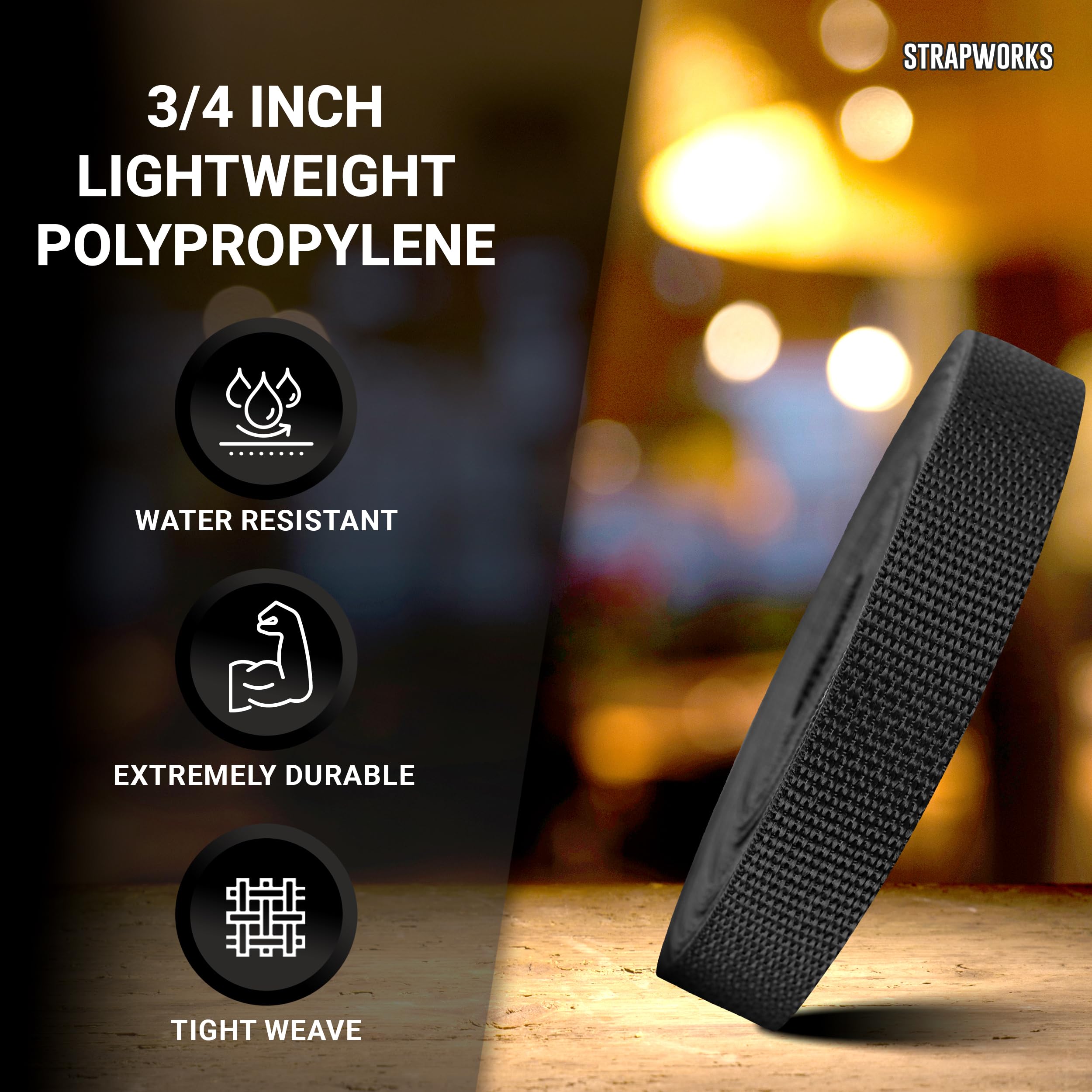 Strapworks Lightweight Polypropylene Webbing - Poly Strapping For Outdoor Diy Gear Repair, Pet Collars, Crafts - 34 Inch By 10,