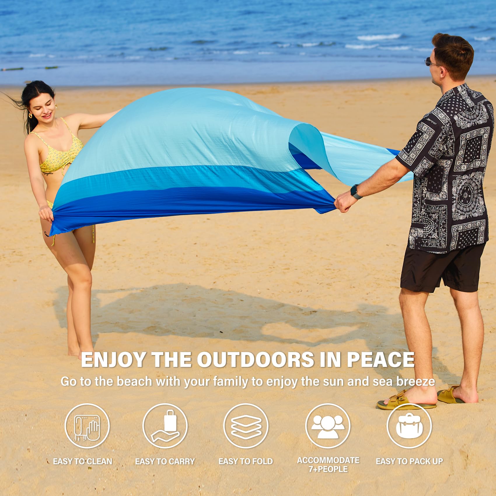 Famstar Beach Blanket Oversized Extra Large 10'X 9',Waterproof Sandproof Beach Blanket 2-8 Adults Lightweight Durable For Travel