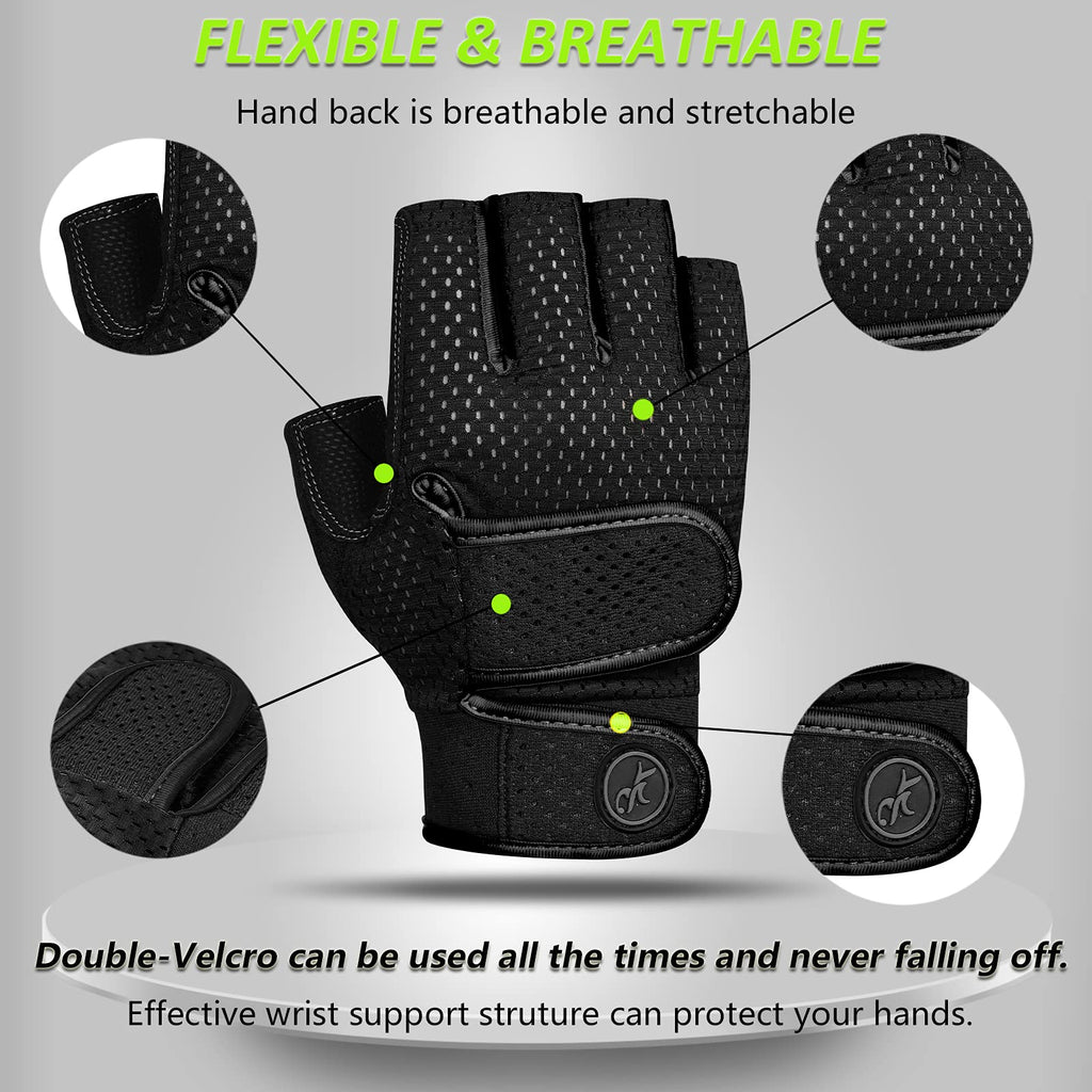 Moreok Workout Gloves Padded Weight Lifting Gloves For Men/Women, [3Mm Gel] Fingerless Grip Gym Gloves Fitness Gloves Black-L