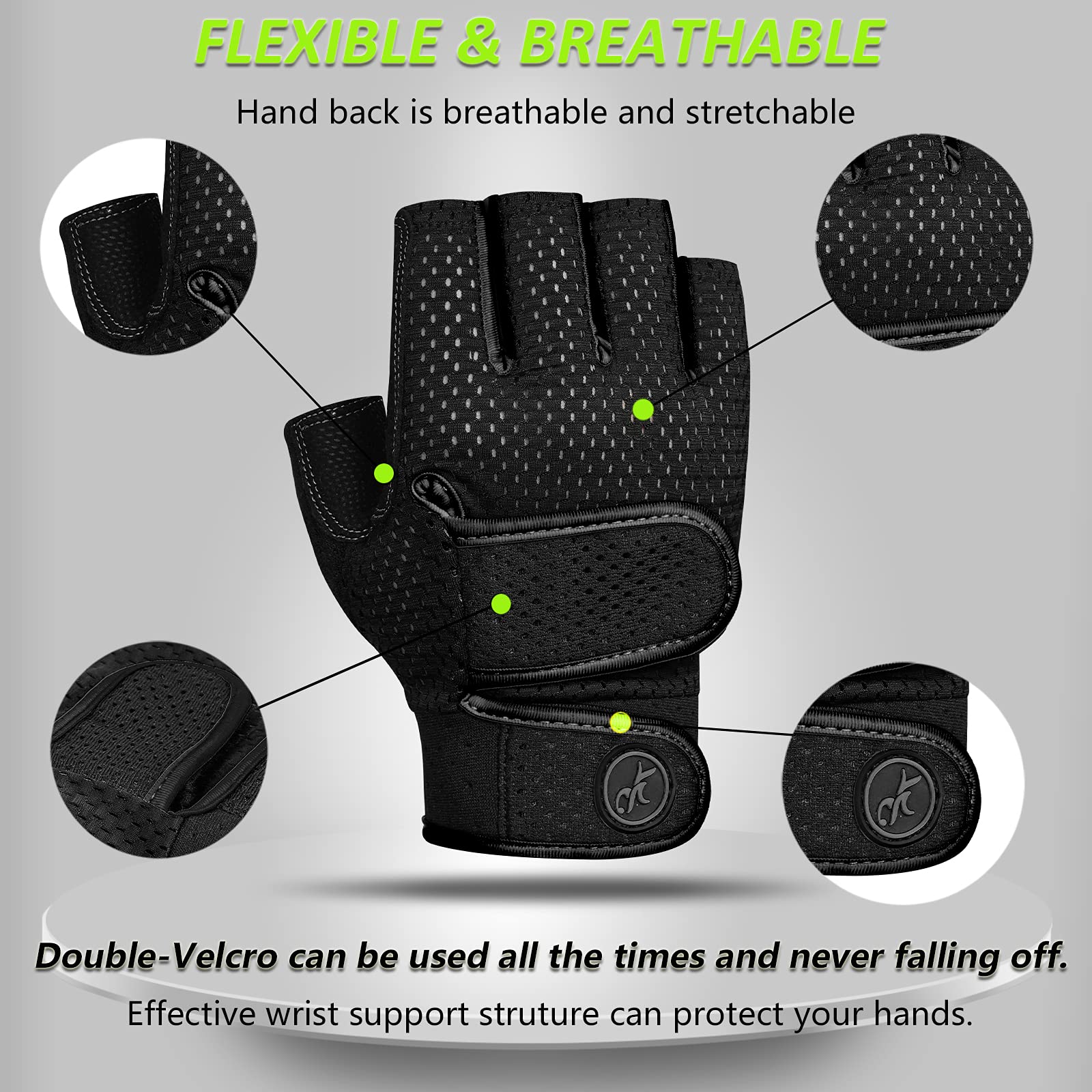 Moreok Workout Gloves Padded Weight Lifting Gloves For Men/Women, [3Mm Gel] Fingerless Grip Gym Gloves Fitness Gloves Black-L