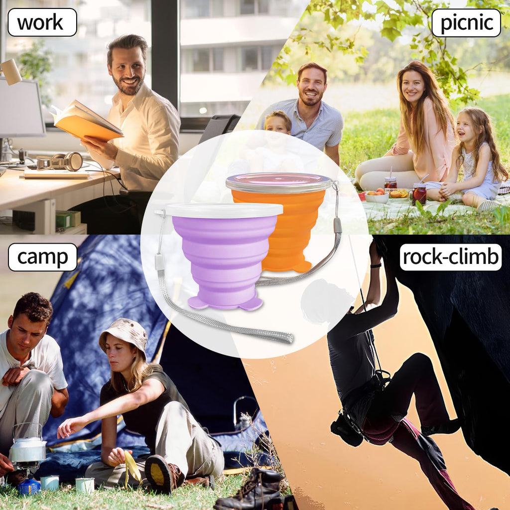 Nintora-C Collapsible Cups, Silicone Collapsible Travel-Cup, Expandable Folding Camping Drinking Cups With Lids Reusable Small P