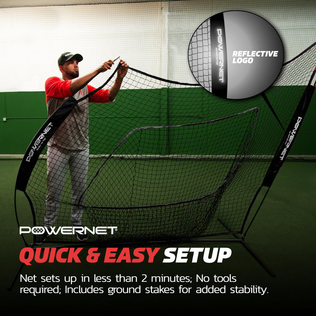 Powernet Baseball Softball Practice Net 7X7 With Travel Tee  Practice Hitting, Pitching, Batting, Fielding  Portable Backstop (B