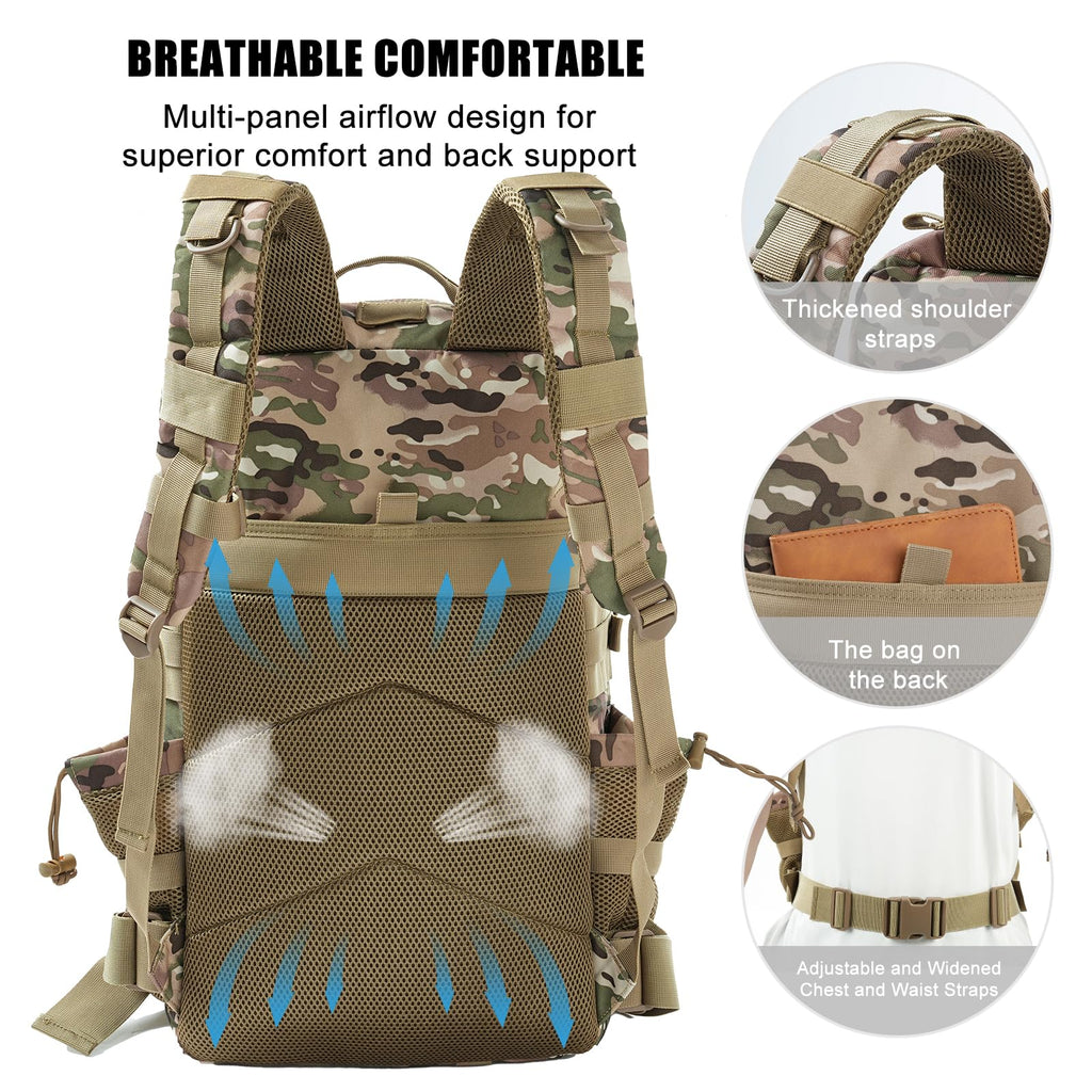 kookoomia Military Tactical Backpack 50L Large Day Backpack for Men Molle Army 3 Days Assault Pack Bug Out Bag Water Resistant a