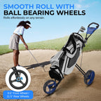 Serenelife 3-Wheel Golf Push Cart - Lightweight Folding Walking Roller Trolley Bag Storage, Upper & Lower Bracket W/Elastic Stra