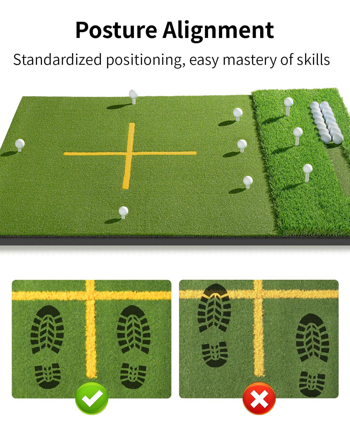5.2x4FT 21-45mm Dual-Turf Golf Mat with Ball Tray, Thickened Golf Hitting Mat with 9 Hitting Holes, Alignment Aid, 10mm Thick Pr