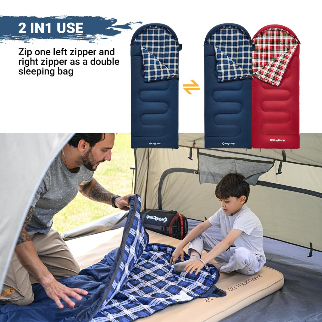 Kingcamp Kids Sleeping Bag Flannel Lined Cold Weather 3-4 Season Sleeping Bag For Teens Youth Child Boys Girls Camping Hiking Ba