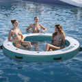 Garvee 8x8 ft Inflatable Floating Dock, Round Inflatable Dock Floating Platform with Mesh Swim Area, Non-Slip EVA Platform and R