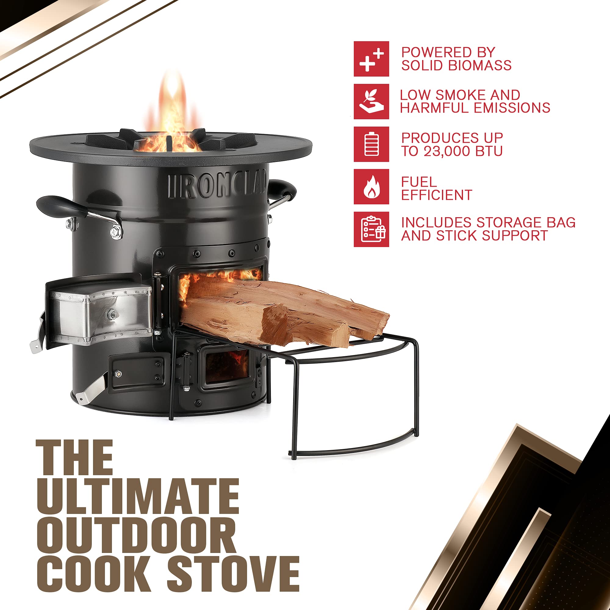 Supply Rocket Stove - Camping Wood Stove For Emergency Preparedness, Survival, Off Grid Living Supplies - Portable Wood Burning