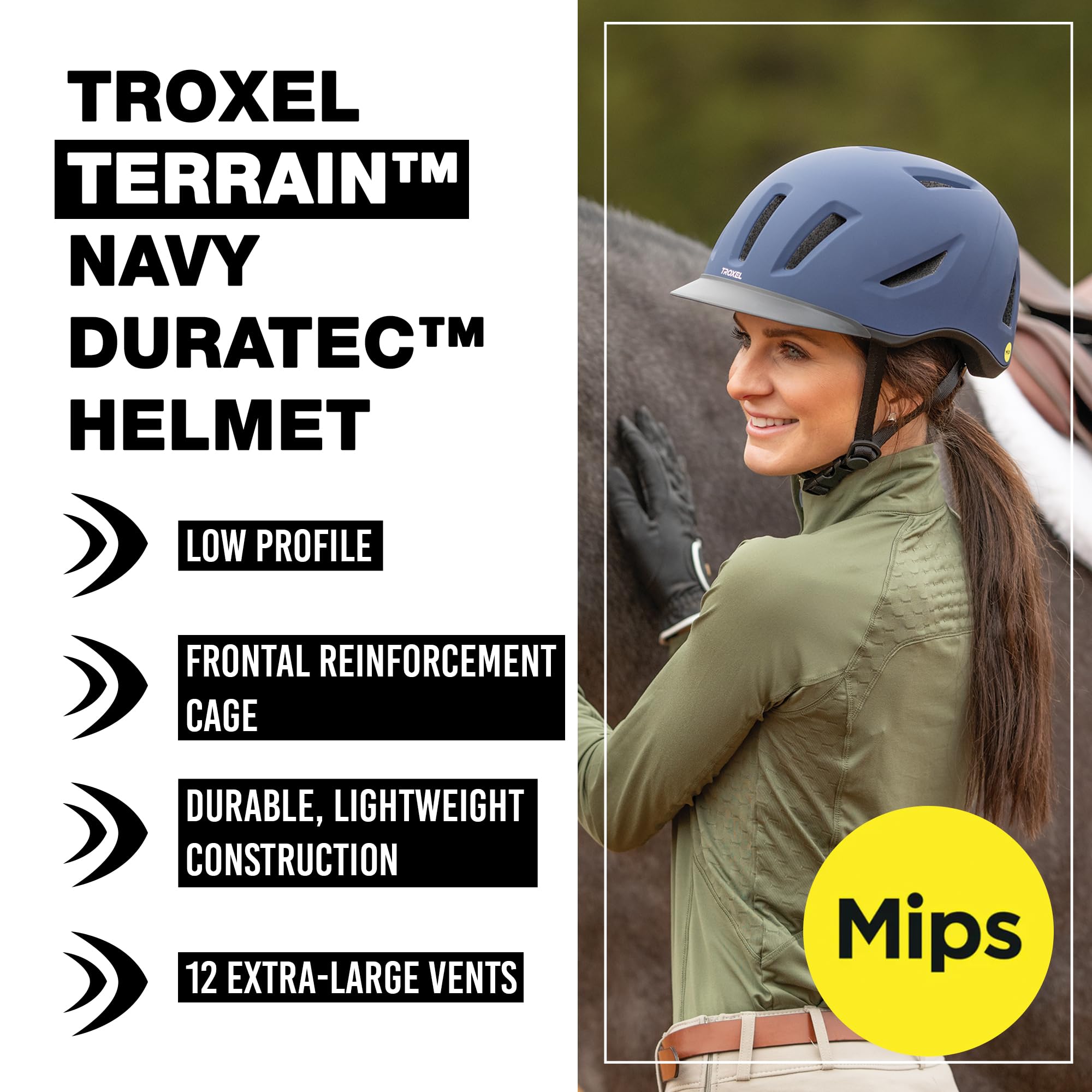 Troxel Terrain MIPS Cooling Horse Riding Helmet, Low-Profile, Micro-Adjustable Design, Horseback Riding Gear, Medium (7-7-3/8),