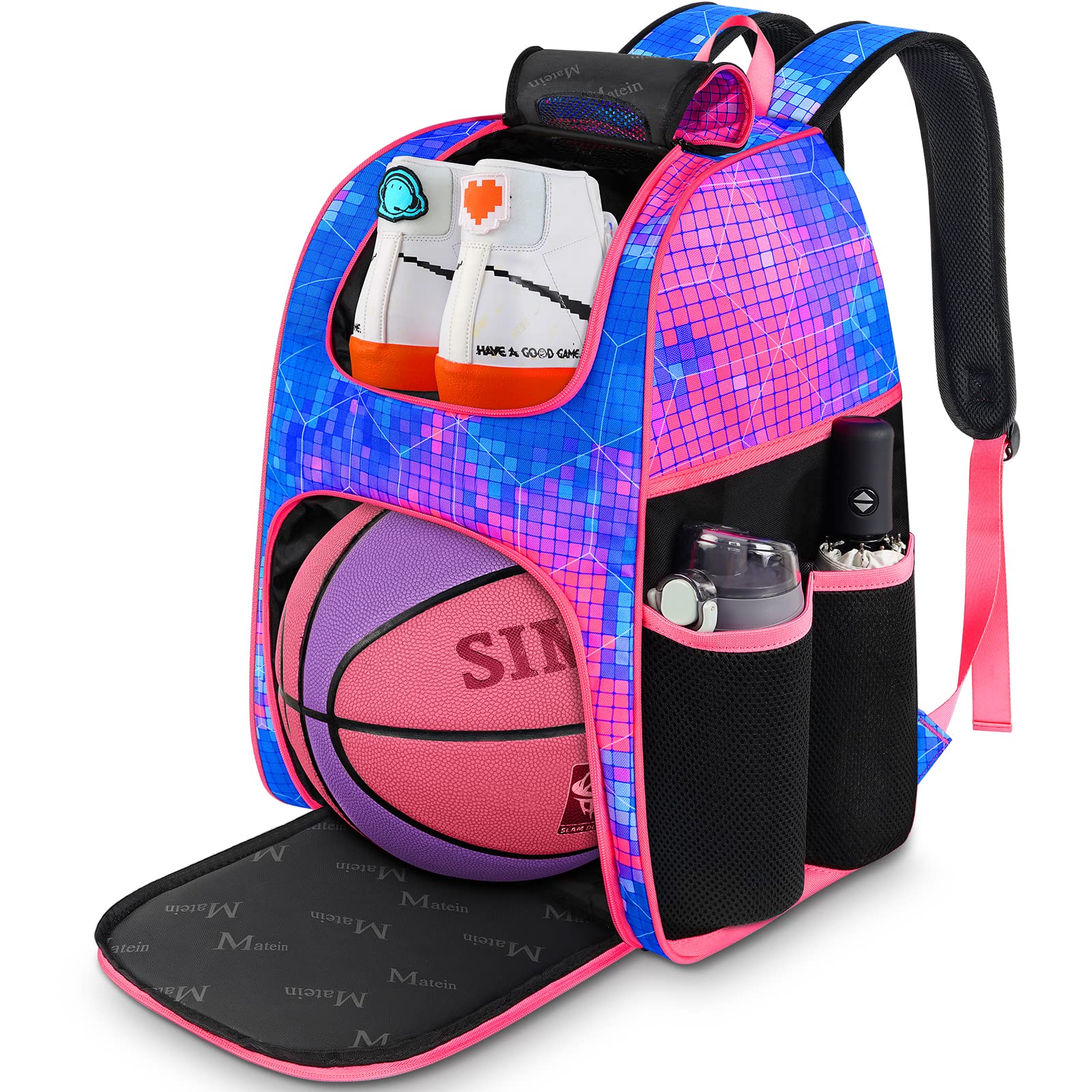 MATEIN Basketball Bag, Sturdy Soccer Bag with Ball Holder & Shoe Compartment, Large Basketball Backpack for Training Equipment,